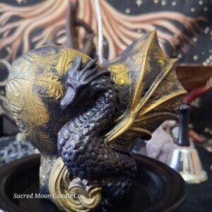 Black and Gold Dragon Heart Pillar Candle